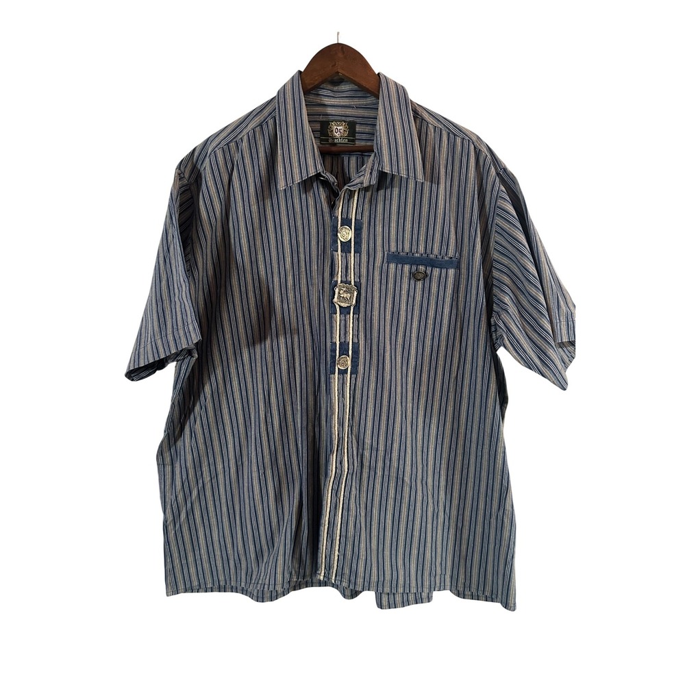 VTG OS TRACHTEN Bavarian Striped Oktoberfest Shirt Size XXXL 47/48 STAG Button